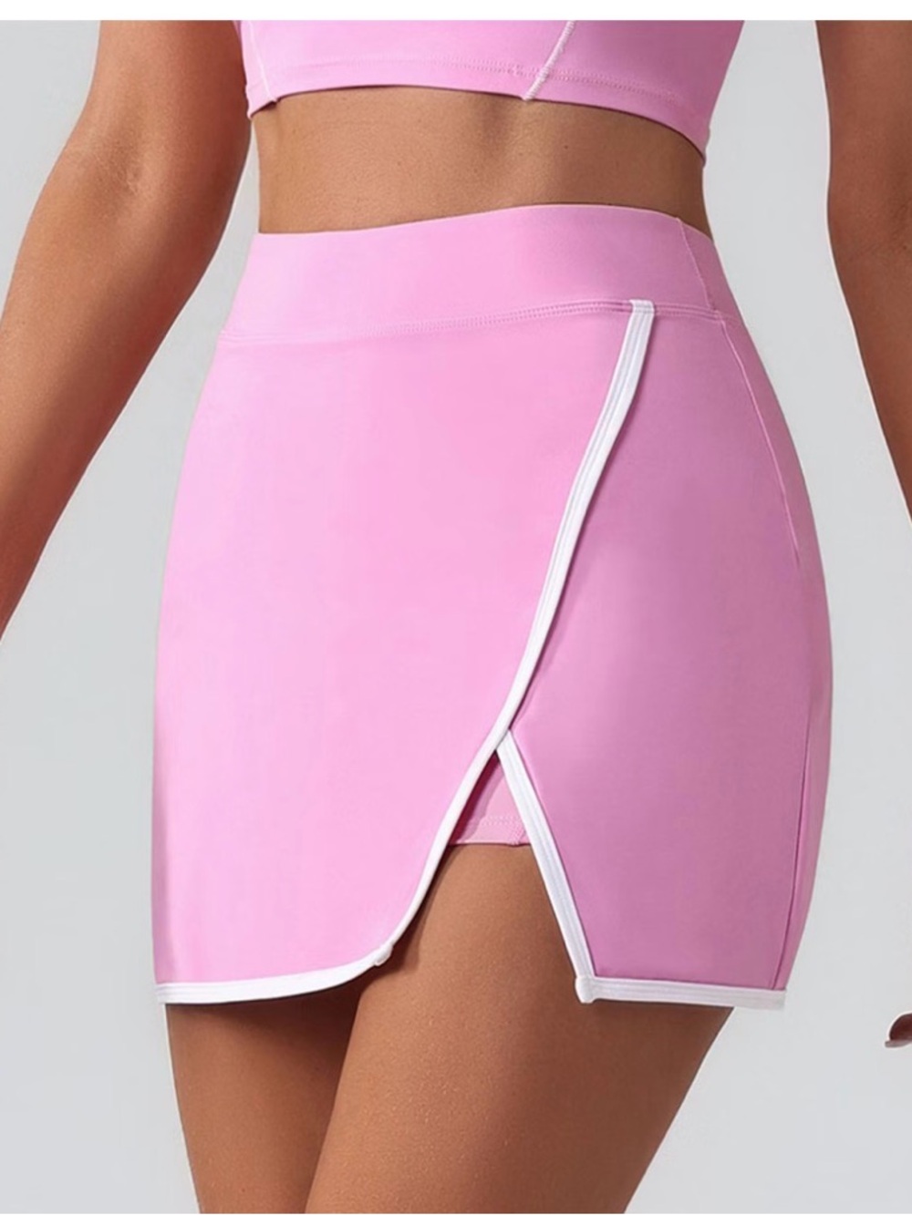 🌸. Pink Sporty Mini Skirt with White Trim